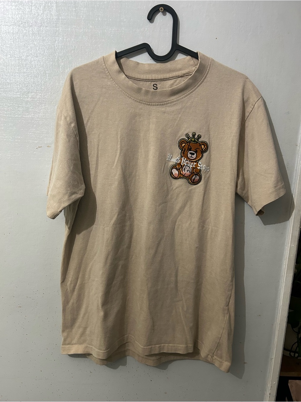 Men's Tan Short Sleeve Tee with Crown Teddy Patch